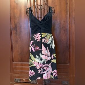 Cabi Sundress with Pink and Green Leaf Print